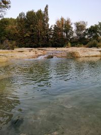 Scenic view of lake against clear sky