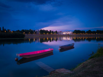 Scenic view of lake against sky at dusk