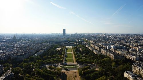 High angle shot of cityscape clear sky