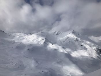 Scenic view of snow covered landscape against sky