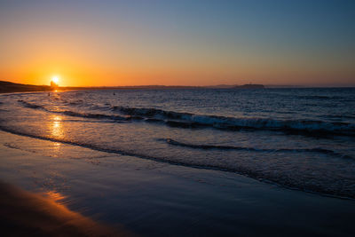 Scenic view of sea against sky during sunset