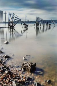 Scenic view of sea shore against sky