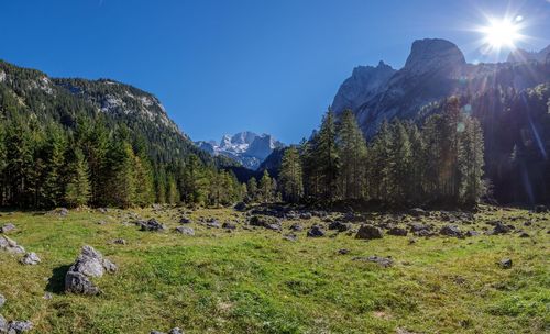 Scenic view of landscape and mountains against sky