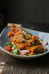 Close-up of food in plate on table