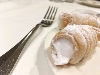 High angle view of bread in plate on table