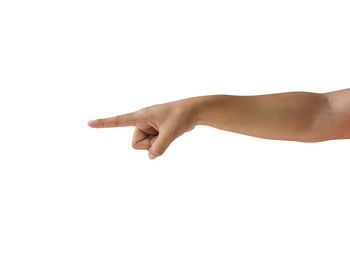 Close-up of human hand against white background