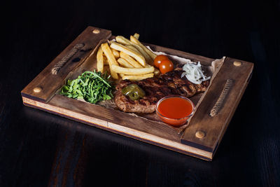 High angle view of food on table