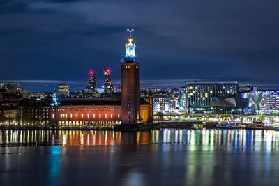 Stockholm night skyline canal cityscape, stadshus, stockholm sweden