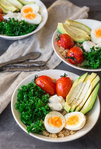 High angle view of salad in plate on table