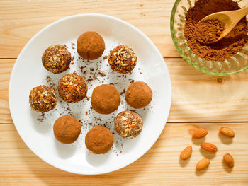 High angle view of dessert in plate on table