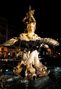 Statue of illuminated building at night