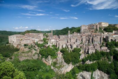 Cityscape of little city of sorano in tuscany italy
