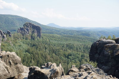 Scenic view of rocky mountains against sky