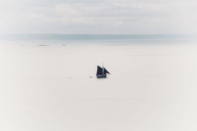 Sailboat sailing on sea against sky