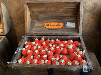 High angle view of fruits in crate