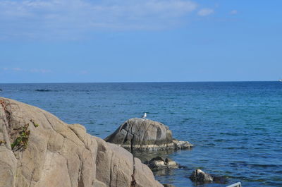 Scenic view of sea against blue sky