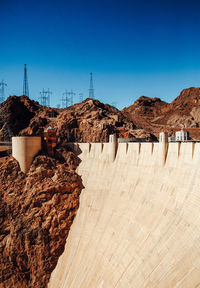 Scenic view of dam against clear blue sky