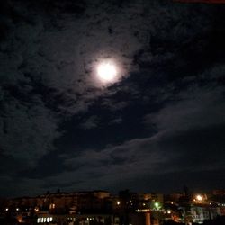 Illuminated cityscape against cloudy sky