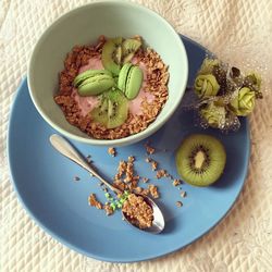 High angle view of food in plate on table