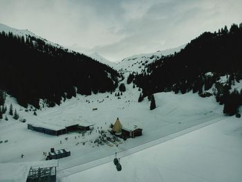 View of ski lift in snow