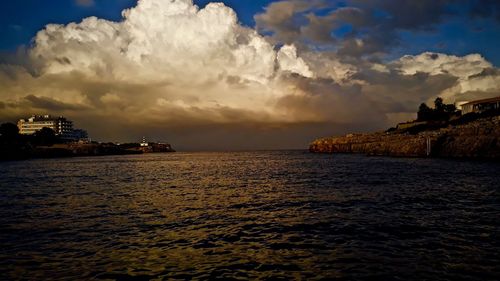 Panoramic view of sea against sky during sunset