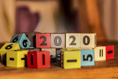 Close-up of toy car on table