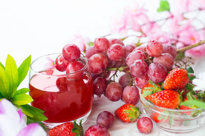 Close-up of strawberries in bowl on table