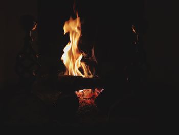 Close-up of fire in the dark