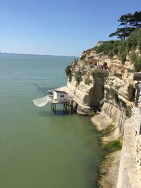 High angle view of sea against clear sky