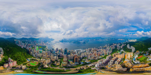 High angle view of buildings in city