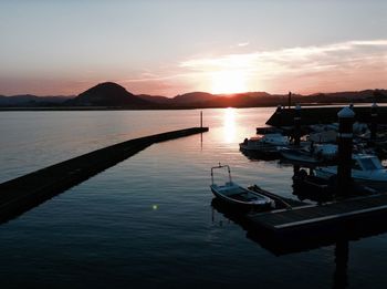 Scenic view of lake against sky during sunset