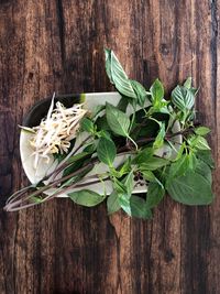 High angle view of leaves on table