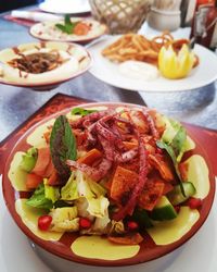 High angle view of food in plate