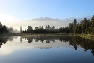 A perfect reflection - view on mount tasman and mount cook from lake matheson - new zealand