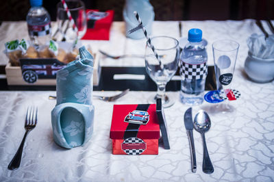 Close-up of gift at dining table in party
