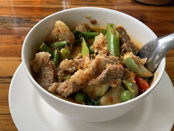 High angle view of food in bowl on table