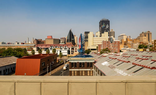 High angle view of buildings against sky