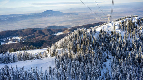 Scenic view of snow covered mountains against sky