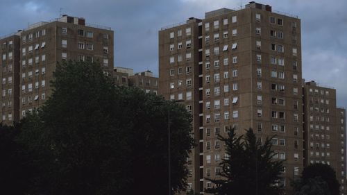 Low angle view of buildings against sky