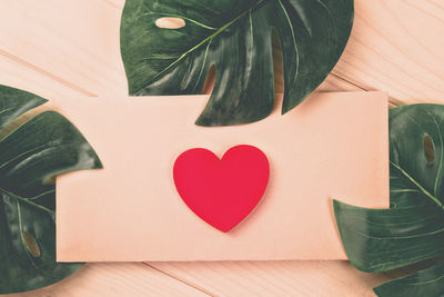 High angle view of heart shape on table