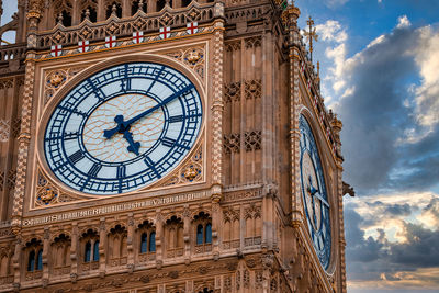 Close up view of the big ben clock tower and westminster in london.