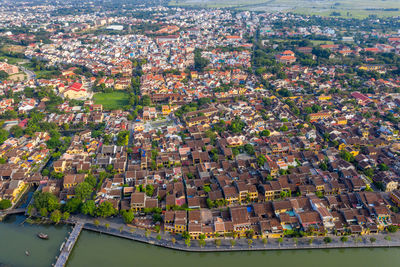 High angle view of buildings in city