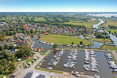 Aerial from the traditional town eastermar in friesland the netherlands