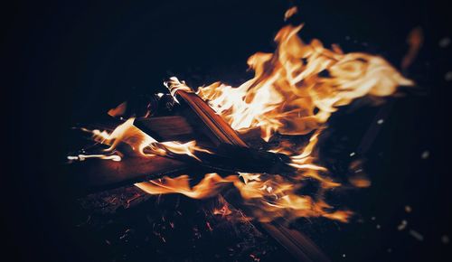 Close-up of bonfire at night