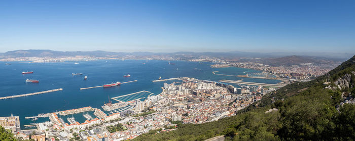 High angle view of city at waterfront