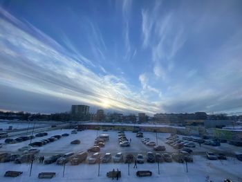 Panoramic view of city against sky during winter