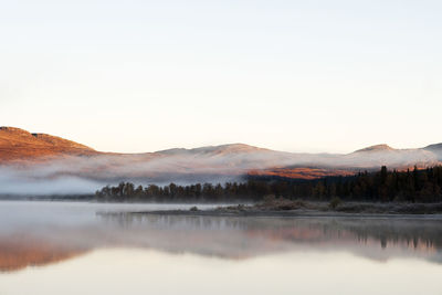 Scenic view of lake against clear sky