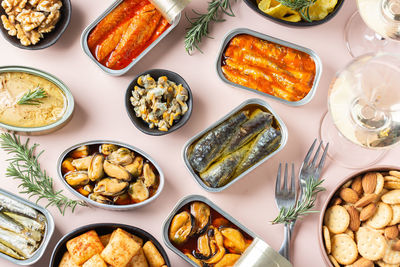 High angle view of food on table