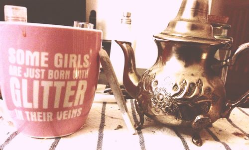 Close-up of text on wall