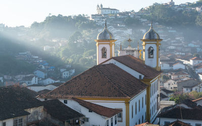 High angle view of buildings in city